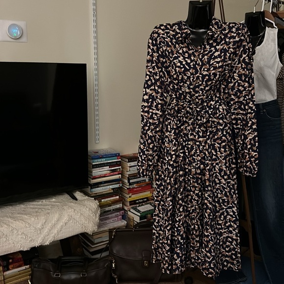 Nine West Navy, Cream and Brown Tan Print Dress XXL - Picture 1 of 15